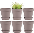 Yishang Large Terra Cotta Pots with Saucer- 6 Pack Large 6'' Terra Cotta Plant Pot with Drainage Hole, Flower Pot with Tray, Terracotta Pot for Indoor Outdoor Plant(Grey) by Yishang