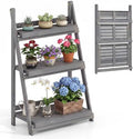 GIANTEX Foldable Wooden Plant Stand, 3-Tier Ladder Plant Shelf, Grey by Giantex