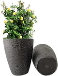 10 Inch Garden Planter Lightweight Indoor Outdoor Pots with Drainage Hole for Potted Plants Flowers Greenery, Set of 2, Black Grain Texture by Unknown