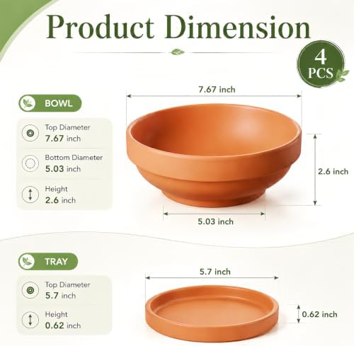 Laerjin Terracotta Pots with Saucers, 7.67 Inch Shallow Planters, 4 Pack - Image 3