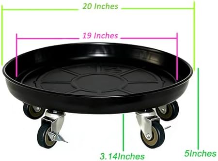 SIAMO 20" Heavy Duty Plant Caddy (570lbs Capacity)-Lockable Non-Scratch Swivel Casters Rolling Plant Stand Saucer for Large Ceramic Planters & Heavy Trees Indoor & Outdoor,Black,1-Pack - Image 3