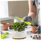 Gatuida Ceramic Succulent Planter Pot Garden Ceramic Plant Pots Bamboo Tray Small Bonsai - Image 2
