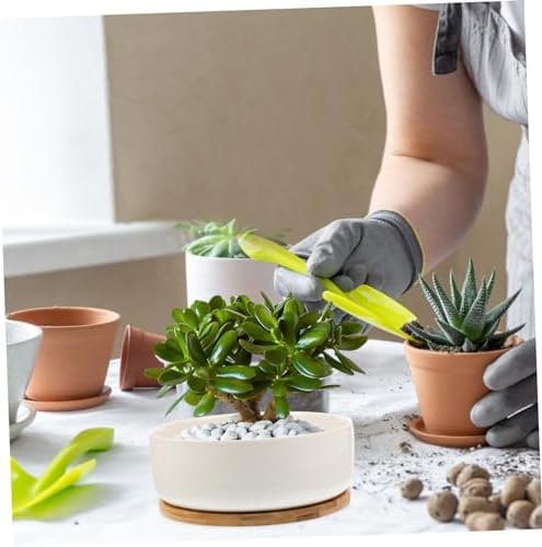 Gatuida Ceramic Succulent Planter Pot Garden Ceramic Plant Pots Bamboo Tray Small Bonsai - Image 2
