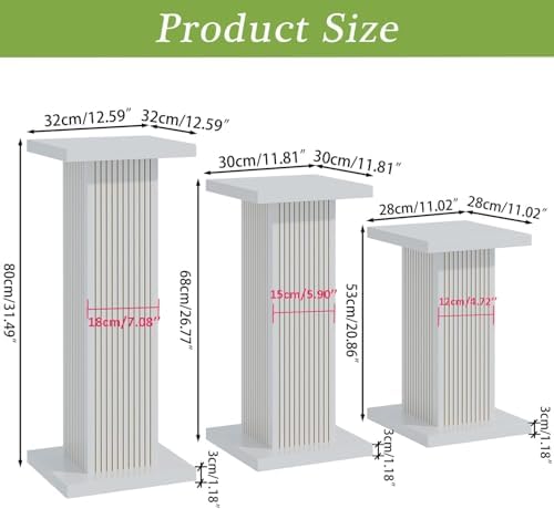 Fsbecl 3Pcs White Fluted Square Wooden Plant Pedestal Display Stands - Image 2