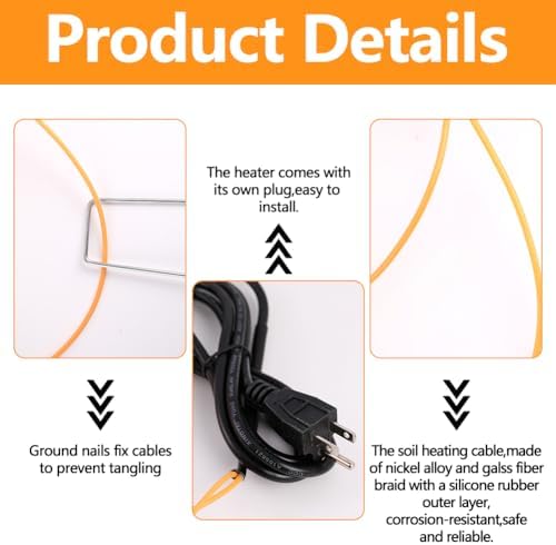 118Ft Soil Heating Cable with Thermostat, Rubber Heated Warming Cable for Seed Starting, Outdoor Greenhouse, Cold Frame & Garden Beds, Plant Root Winter Protection Kit Includes Ground Stakes - Image 3