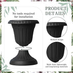 5 Pcs Plastic Urn Planter with Pedestal 10 x 11.5 Inch Black Flower Pots Classic Patio Planters for Bridal Shower Wedding Party Garden Front Porch Indoor Outdoor Home Decor - Image 3