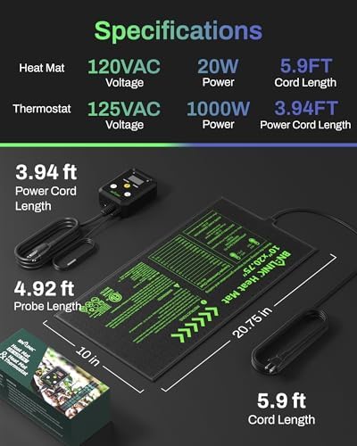 BN-LINK Seedling Heat Mat with Thermostat Controller Combo Set, 10" x 20.75" Plant Heating Mat for Seed Starting with Temperature Control for Indoor Growing, Plants Germination - Image 6