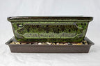 8" Rectangular Moss Green Bonsai Pot, Cactus & Succulent Planter + Tray + Rock + Mesh Combo (A768-8MG Combo) - Image 2