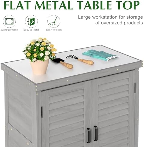 Outdoor Storage Cabinet & Potting Bench Table with Metal Top, Wooden Patio Furniture, Garden Workstation (Accent Grey, 36x31x17in) - Image 5