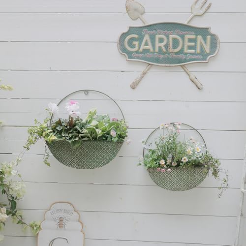 2-Piece Green Metal Planter Wall Hanging Baskets Decor Half-Moon Wall Mount Planter Set for Shabby Chic Farmhouse Outdoor Indoor Wall Decor - Image 6