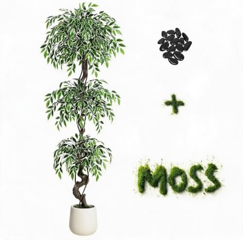 6FT Lifelike Artificial Ficus Tree Indoor Floor Plant with White Planter by JustSmart