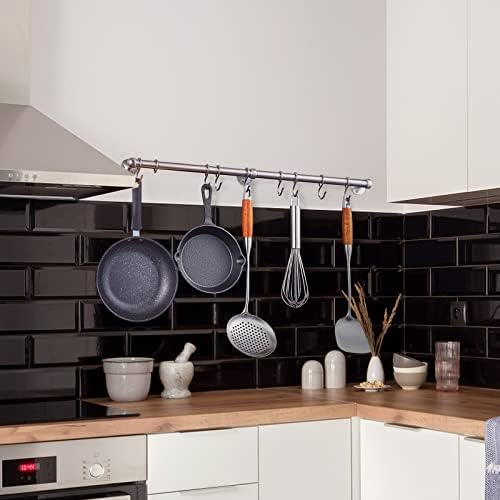 ROTHLEY Stainless Steel Hanging Pot Rack Hanger: 23.7 Inch Pot and Pan Hanger Wall Mounted Hanging Pot Bar Rack Heavy Duty Pot Hangers Kitchen Rail with 8 S Hooks (Brushed) - Image 4