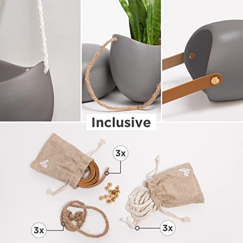 Kazai. Wall Planters -Ellie- | Hanging Ceramic Plant Pots 3 Pieces | Wall Decoration for Indoors, Balcony and Garden | Gray (Matte) - Image 2
