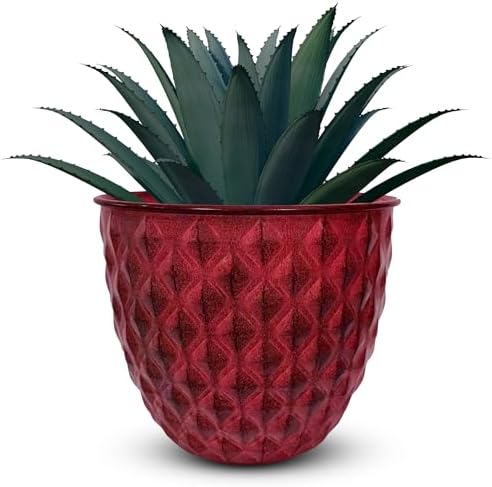 Headwind Glazed Ironstone Diamonte Collection – Crimson Red 12-Inch Decorative Plant Pot, Indoor & Outdoor, Vintage Diamond-Textured, Lightweight & Weather-Resistant for Garden Use by Robert Allen by Headwind