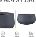 Kante Accent Round Bowl Charcoal Concrete Planter 16" Dia, Outdoor - Image 3