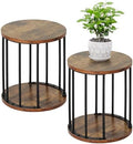 Plant Stand Indoor,small plant stool,Flower Pot Corner stand holder,Mid Century Heavy Duty Metal Tall Home Decor,Modern Round End Table,Small Rustic Display Stand for Living Room,Bedroom(Brown,2 Packs) by Leinade