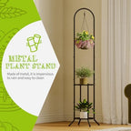 BMOSU Plant Stand with Hooks Indoor Outdoor Corner Tall Plant Stand Heavy-Duty Metal 3-Tier Plant Shelf Holder Rack for Patio Garden Balcony Living Room Bedroom(circular Black) - Image 6