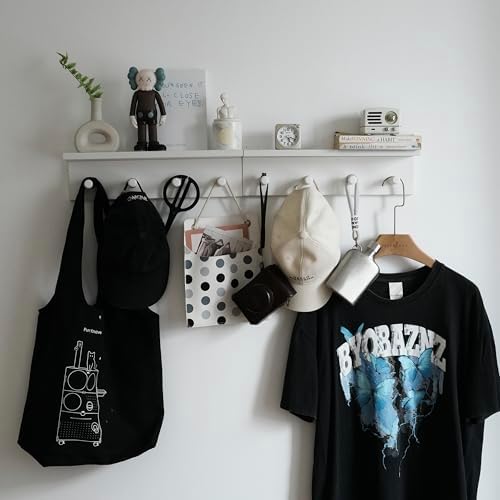 Entrance Coat Rack ，Coat Hooks, Wall-Mounted Wooden Hook Rack, Wall-Mounted Shelves are Very Suitable (White Color Finish—A-2) - Image 7