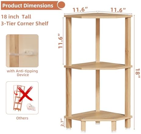 YUFAM 3-Tier Corner Shelf, Natural - Image 3