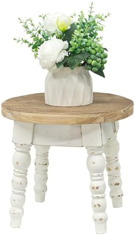 Vintage Solid Wood Step Stool, Round Farmhouse Wooden Stool, Easy Assembly for Kids, Plant Stand or Bathroom Kitchen French Country Shabby Chic Decor - Image 7