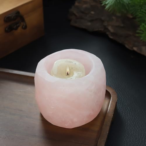 rockcloud Natural Raw Rose Quartz Taper Tea Light Candle Holder - Image 6
