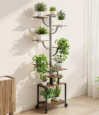 Plant Stand Indoor with Grow Lights - 9-Tier Plant Stand with Wheels, Tall Metal and Wood Indoor Plant Shelf with Tree Design, Rolling Flower Pot Holder Rack with Waterproof Finish, Adjustable Display Stand for Home Garden, Patio, 62" Tall - Image 2