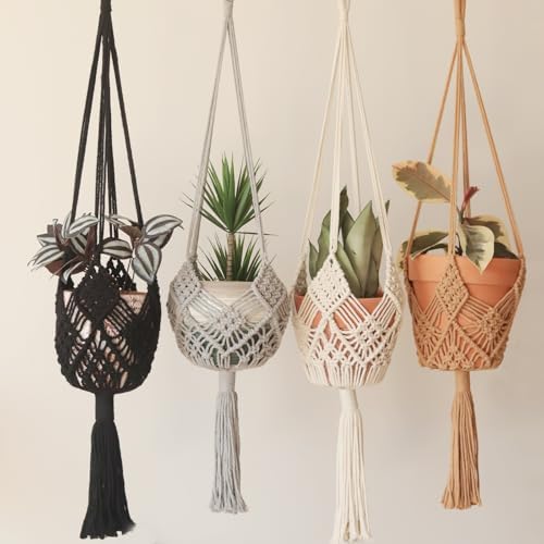 Hanging Planter with Patterns,4Packs Macrame Plant Hangers Indoor Macrame for up to 8 inch Pot Crochet Boho Plant Hanger Holder for Indoor Outdoor with 4S Shaped Stainless Steel Hooks (4colors) - Image 5