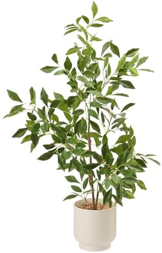 27" Indoor Faux Potted Plants Ficus Leaves Trees with Ceramic Pots by AmoreFlorals