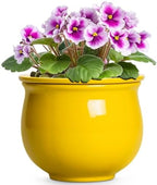 Ceramic Self Watering Planters, 6 Inch African Violet Pots for Indoor Outdoor Plants, Ceramic Plant Pot with Absorbent Inner Pot, Round Flower Pots, Living Room Decor, Gifts for Women, Yellow by Teagas