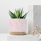 Tiger Print Light Pink White Planter Ceramic Animal Tiger Print Round Plant Pots with Drainage Holes and Bamboo Tray Pot for Succulents Cactus Garden Windowsill - Image 7