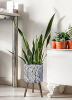 D'vine Dev 12 Inch Planter Pot with Wood Stand, White/Grey, 88-L-C-7 - Image 2