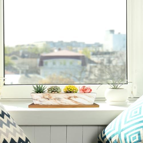 ARTKETTY Succulent Pots - Large Succulent Planters with Drainage Tray, Window Sill Planter, Long Rectangle Ceramic Pots for Indoor Cactus Plants Shallow Bonsai Window Box for Home Garden Decor - Image 6