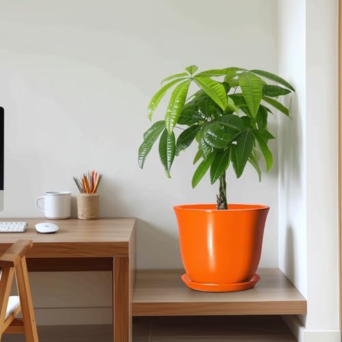 10 Inch Plant Pot, Ceramic Pots for Plants with Drainage, Orange - Image 7