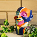 Rainbow Face Planters Pots Head, Funny Body Plant Pots for Decor, Resin Decorative Artistic Head Flower Pot, Hand Painted Planters Boho Eclectic Art for Indoor Outdoor, Plant Lover Gifts (Blue&Orange) - Image 2