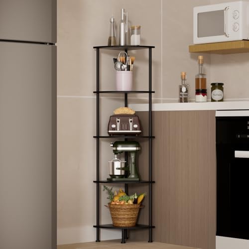 5-Tier Corner Shelf Stand, 52" Industrial Corner Display Rack for Living Room, Bookshelf, Tall Display Shelf, Plant Stand, Storage Standing Shelf for Bedroom, Bathroom, Kitchen, Black - Image 6