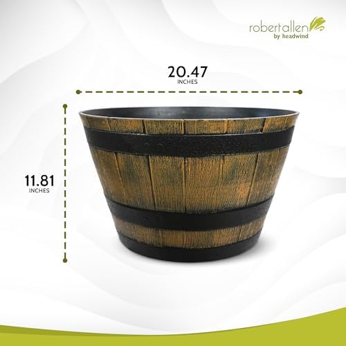 Headwind Whiskey Barrel Planter – 20 Inch New Wood Barrel Planters for Outdoor Plants – Weather-Resistant Flower Pot with Wooden Finish – Decorative Indoor & Outdoor Garden Planter by Robert Allen - Image 3