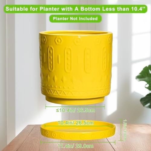 Eightpot Plant Drip Trays, 11.4 Inch Plant Saucers for Indoors, Ceramic Plant Saucers for Outdoors, Round Plants Plates to Catch Water, Boho Decorative Plants Dishes to Catch Water, Yellow - Image 2