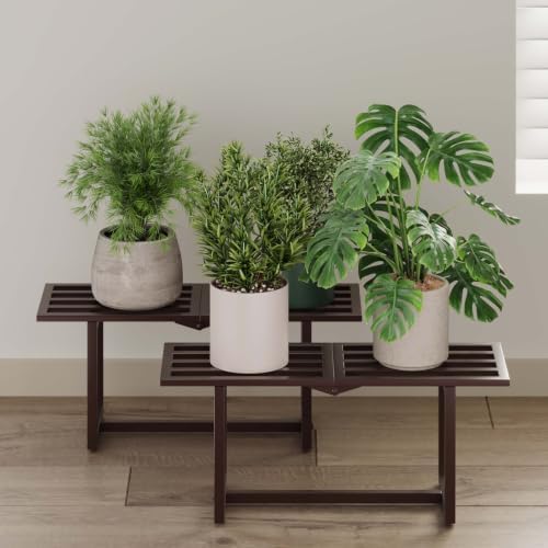2 Pack Plant Stand, Foldable Metal Shelf, Indoor Outdoor, Coffee by HomecourtyardsInterio
