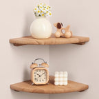 Floating Corner Shelves for Wall Set 2 10inch Solid Oak Rounded Corner Shelves Wall Mounted with Cable Hole Wood Corner Hanging Shelves for Living Room Bedroom Bathroom Kitchen by GIEANOO