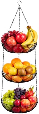 3-tier Hanging Fruit Basket, 44" Metal, Black, 11 x 3.2 Inch by Unknown