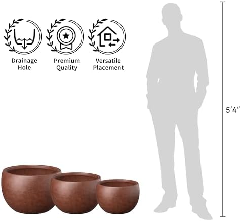 Kante 3-Pack 19.9" 15.7" 11.8" W Round Rusty Concrete Planters - Image 3