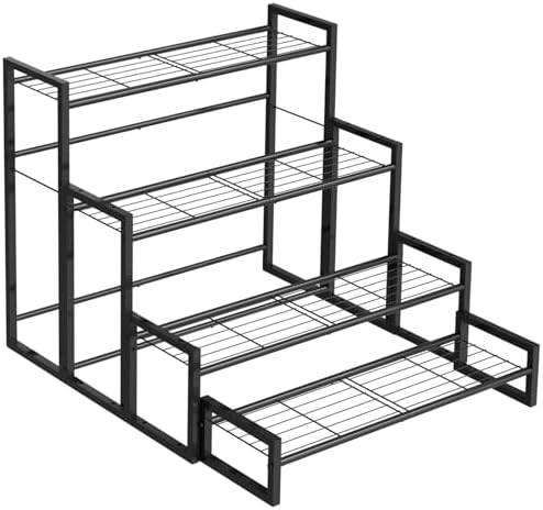 VyGrow Plant Stand, 4 Tier Stackable Tiered Plant Stand, Scalable Heavy Duty Tall Plant Shelf for Indoor Outdoor, Garden, Display Shelves, Flower Pot Holder, Black by VyGrow