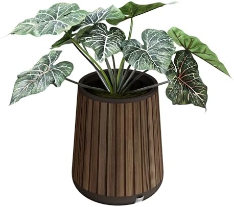 Keter Signature Conic 23.8 Inch Tall Round Large Wood Look Planter for Indoor or Outdoor Flower Pot Ideal for Patio Deck and Front Porch Decor, Rosewood by Unknown