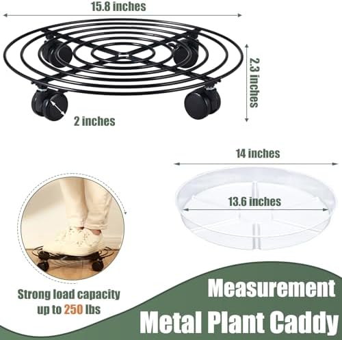 6 Packs 15.8 Inches Metal Plant Caddy with Wheels Extra-large Rolling Plant Stands Heavy-duty Wrought Iron Plant Roller Base Pot Movers Indoor Outdoor Plant Dolly with Casters Planter Tray Coaster - Image 3