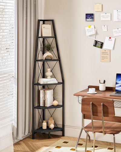 CHOEZON 5-Tier Corner Shelf, Corner Bookshelf, Ladder Shelf, Floor Standing Storage Rack, Open Display Stand, Plant Stand, for Living Room, Bedroom, Study, Bathroom, Black TCJ22BB - Image 3