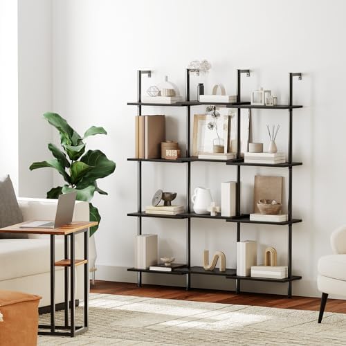 HOOBRO DIY Ladder Shelf, 6-Tier Wooden Wall Mounted Bookshelf, Narrow Bookcase, Display Shelf, Storage Rack, Plant Stand, for Living Room, Bedroom, Study, Balcony, Black BB651CJ01 - Image 2