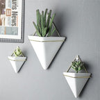 White,M,Wall Planters for Indoor Plants, Geometric Hanging Flower Vase Vessel with Metal Hanger, Creative Wall-Mounted Ceramic Planter - Image 5