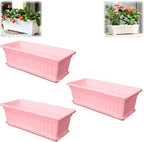 Window Box Planter for Outdoor & Indoor, Rectangular Flower Pot with Drainage Hole and Tray, Decorative Garden Planter Box for Windowsill Balcony Railing Garden and Patio (Pink, 3pc) by Unknown