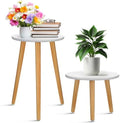 Briwooody 2 Pcs Indoor Plant Stand Mid Century Vintage Wood Modern Flower Pots Holder Round Side Table End Table Plant Stools for Living Room Corner Balcony Decor (White) by Briwooody