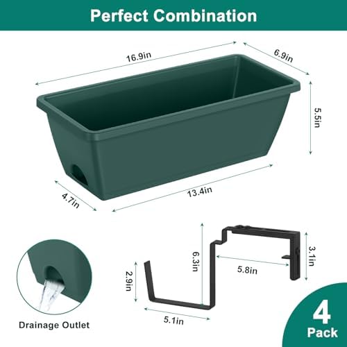 4 Pack Deck Railing Planter 17'' Balcony Fence Planters for Railing Hanging - Image 2